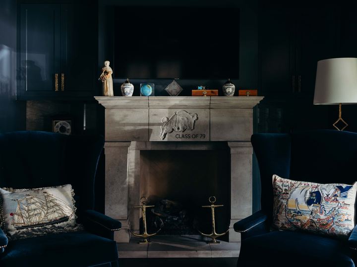 Hand-carved fireplace — Naval Academy